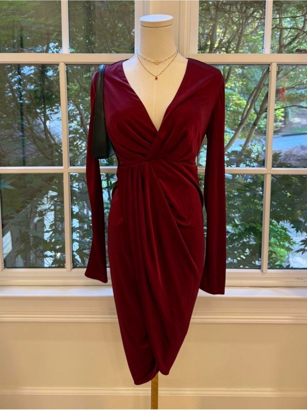 Altuzarra For Target Burgundy Long Sleeve Draped Wrap Dress